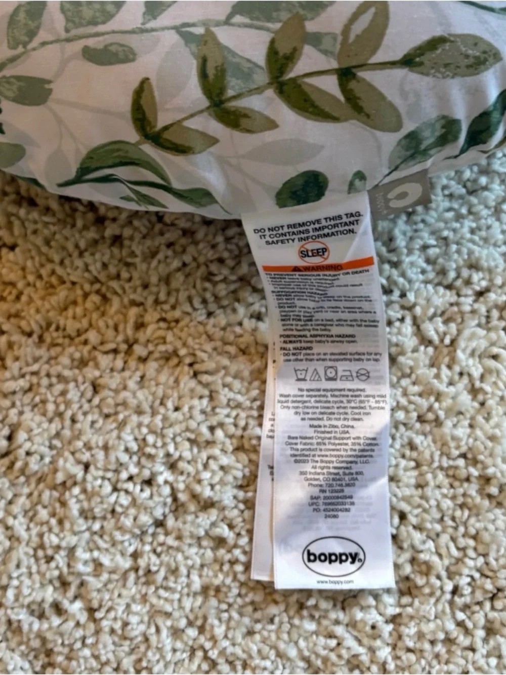 Boppy Original Nursing Pillow Green Botanical Eucalyptus Leaves Cover EUC